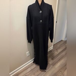 Black Long Coat with Button Details